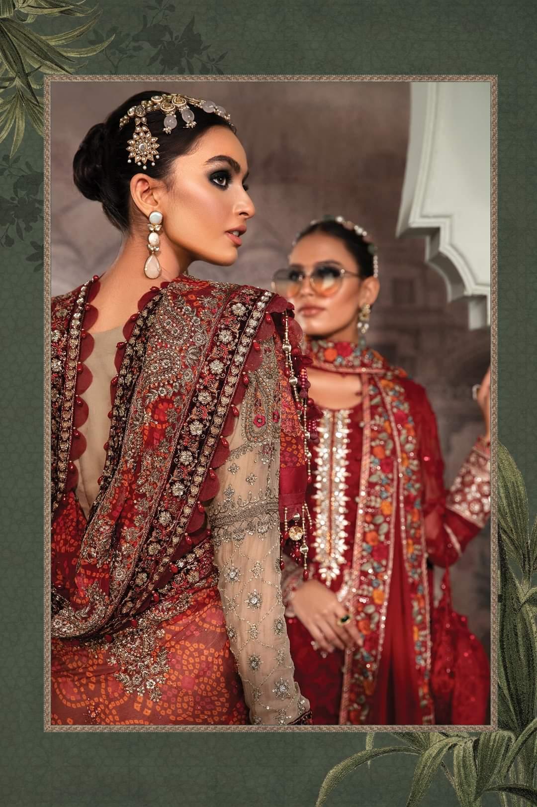 Maria.B Chiffons Collection'22- Design #5- Coffee and Maroon - Maria.B Chiffons Collection'22- Design #5- Coffee and Maroon - Shahana Collection