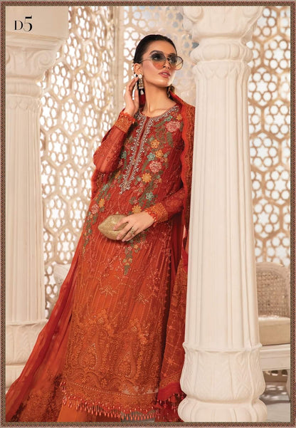 Maria.B Chiffons Collection'22- Design #2- Burnt Orange and Rust - Maria.B Chiffons Collection'22- Design #2- Burnt Orange and Rust - Shahana Collection
